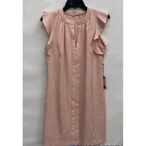 Vince Camuto Laguna Crepe Shift Dress Pink Ruffle Trim Size 8 NWT